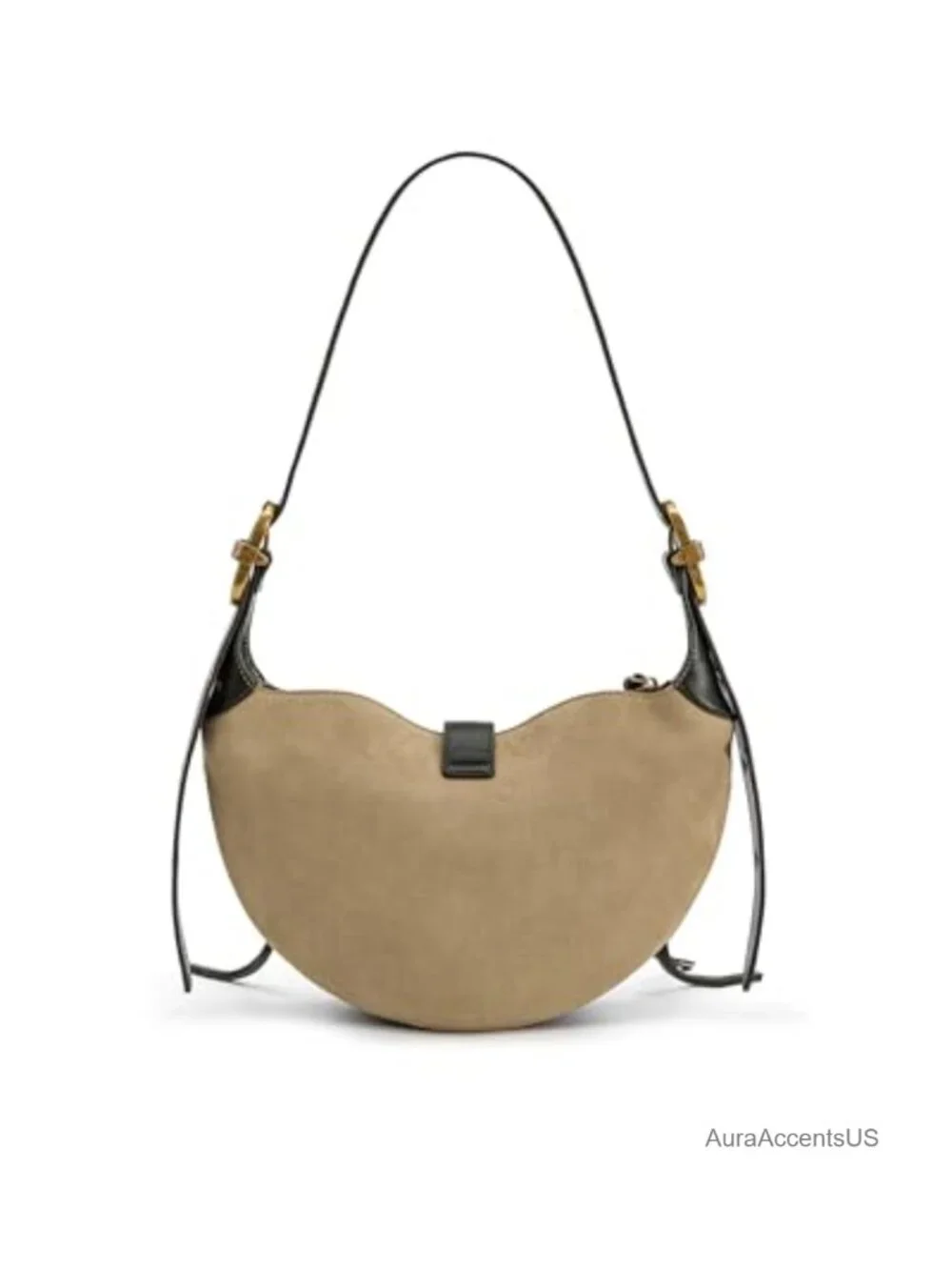 Faux Suede Satchel Crossbody Bag Detachable Strap Khaki Green